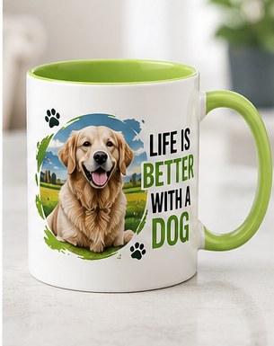 Life is Better with a Dog caricature mug